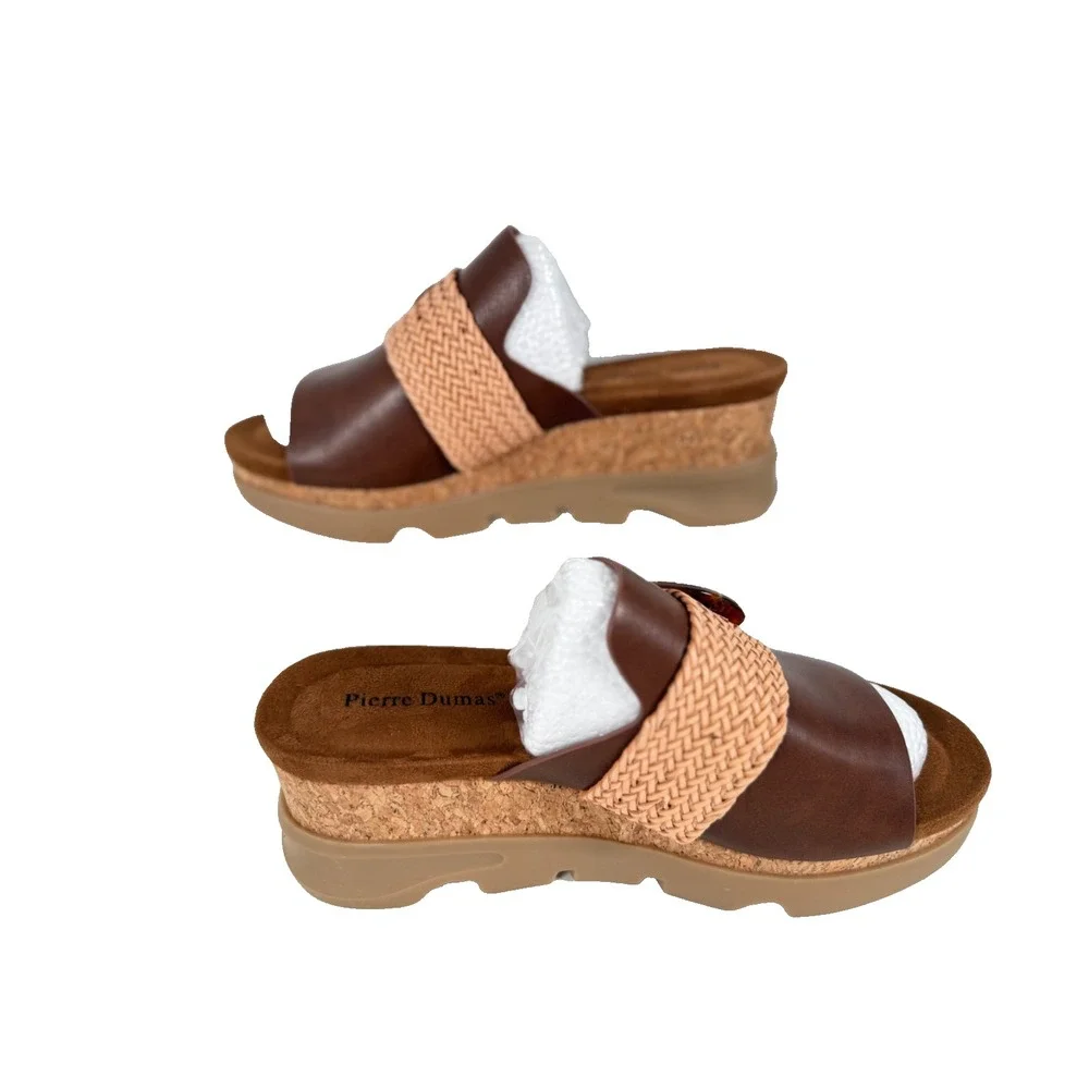 Pierre Dumas Hit9 Whiskey Combo Wedge Slide Sandals New Sz 9 M